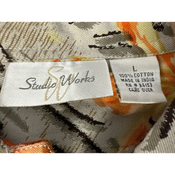 Studio Works Tan Orange Yellow Floral Sequin Cotton Button Up Jacket size Large - Picture 7 of 11